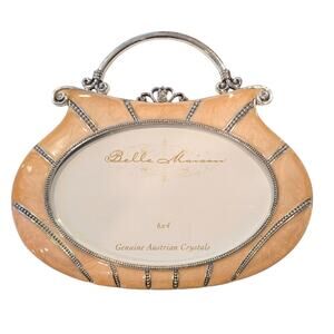 NWT Belle Maison Austrian Crystal Encrusted Purse Shaped Oval Frame Orange 6 X 4